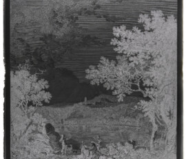 Riproduzione dell'incisione di Joseph Wood: con il lago di Nemi o Speculum Dianae. Royal Academy of Arts, Londra