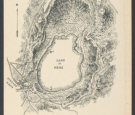 Disegno con pianta topografica del lago di Nemi e del territorio circostante